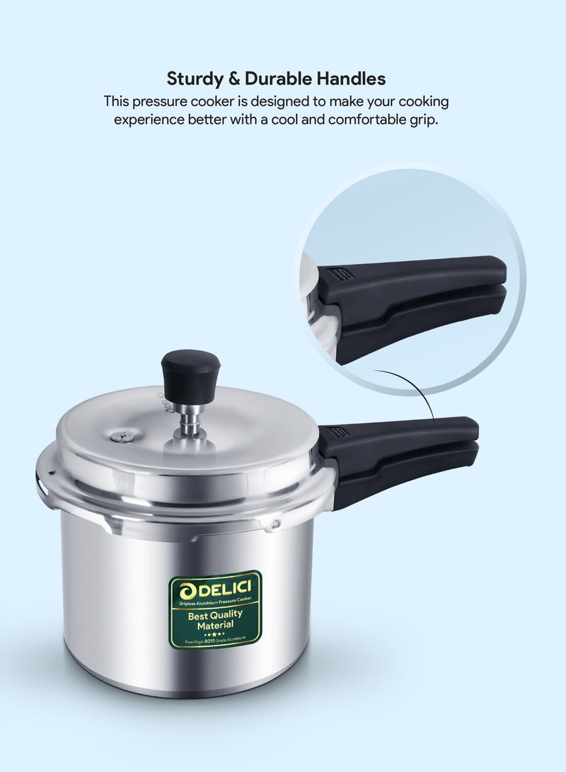 ديليتشي 3لترات قدر ضغط ألومنيوم بسعة 3 لتر، مانع للتسرب - مصنوع من الألومنيوم النقي عالي الجودة، نظام ذكي للتحكم في الانسكاب، تسخين حراري عالي الكفاءة، منظم جودة، غطاء محكم الإغلاق، مقبض مقاوم للحرارة، قاعدة مقاومة للانتفاخ، مثالي لتحضير الطعام في المطبخ - ADPC3E None - Image 4